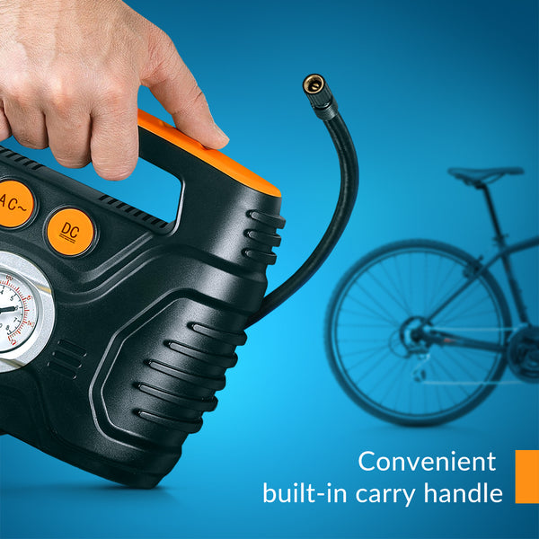 Tire Inflator Portable Air Compressor AC/DC Power Supply  for Home (110V) and Car (12V)