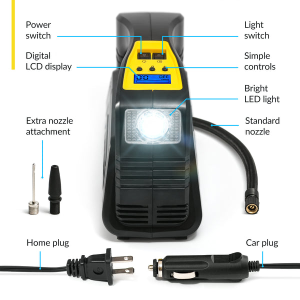 Tire inflator Portable Air compressor Digital for Car 12V DC and Home 110V AC
