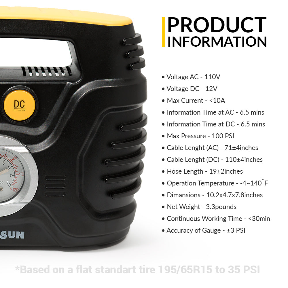Kensun Portable Tire inflator with Analogue Pressure Gauge Home & Car