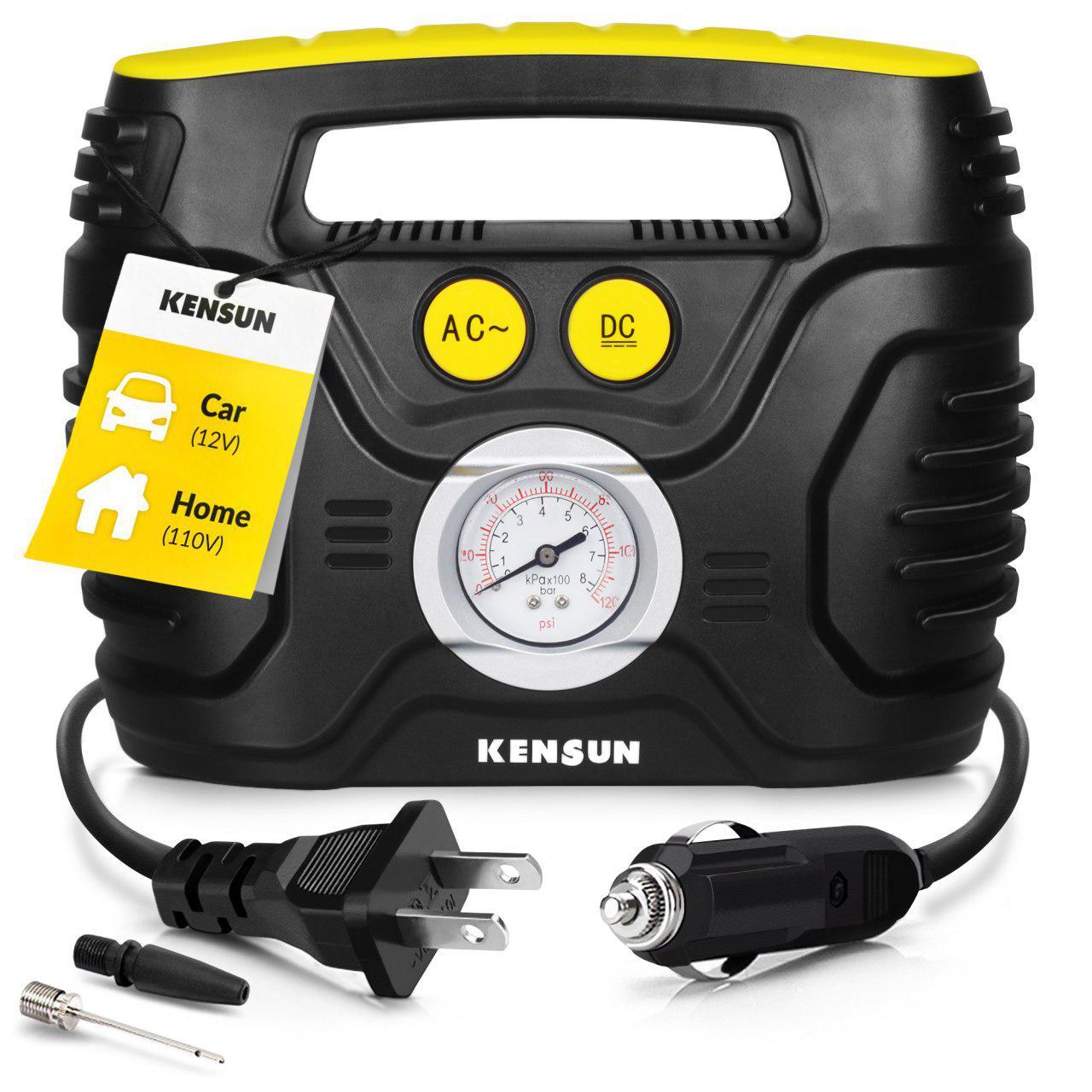 Kensun Portable Air Compressor Pump AC/DC for Car 12V and Home 110V Tire Inflator