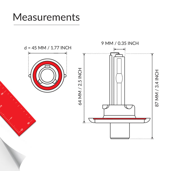 Single beam H13 light bulb base measurement