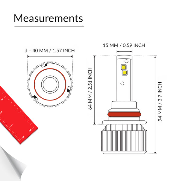 LED 9007 bulb measurements