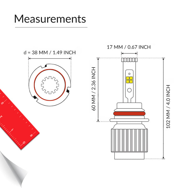 9007 LED headlight bulb measurement