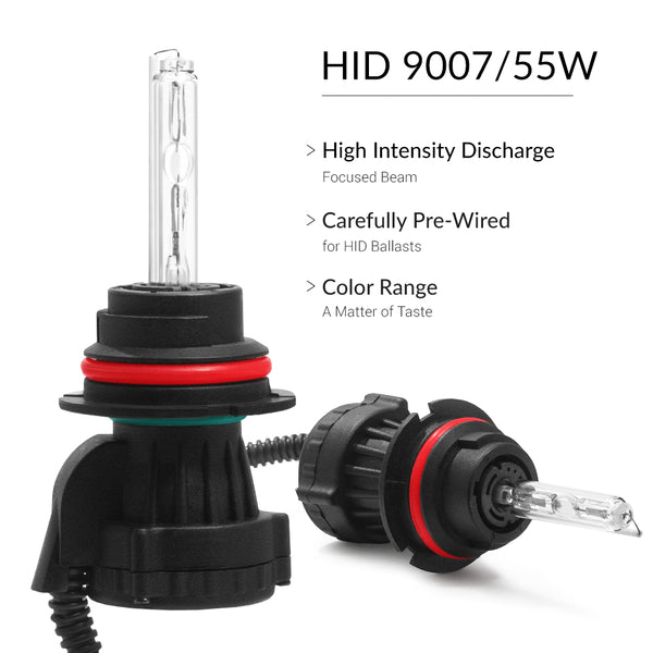 9007 Bright 55W dual beam HID headlight bulbs with removable locking ring