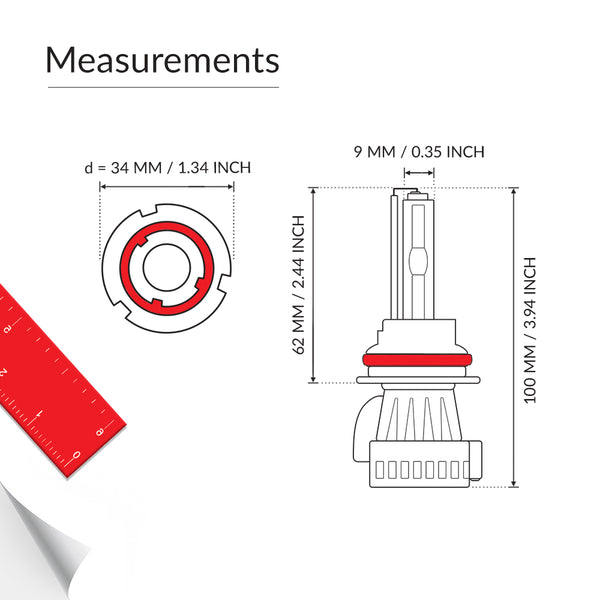 9007 dual beam retrofit lights measurements