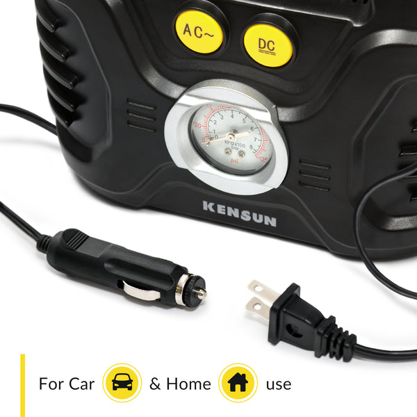 Convenient design for home and car use (12V and 110V plugs)