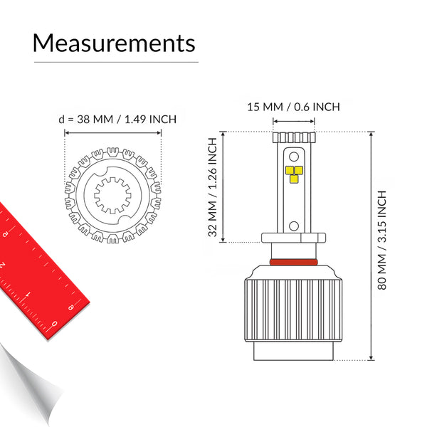 H3 headlight bulb measurement