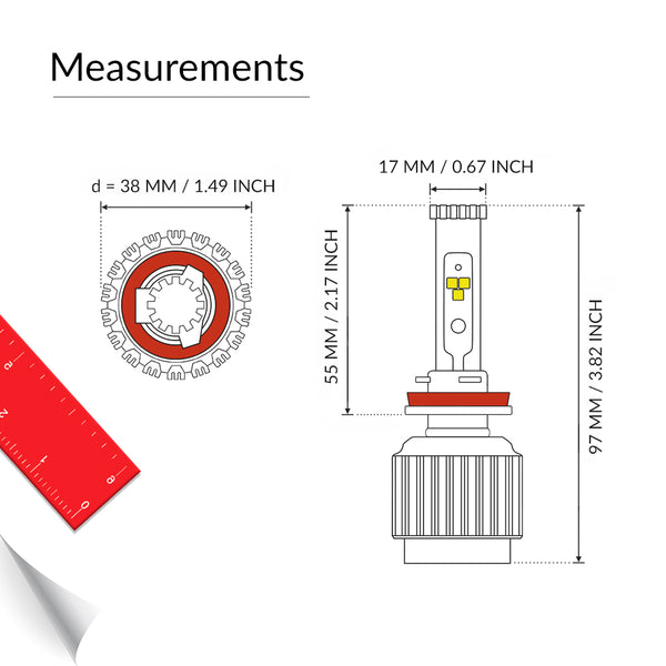 H9 headlight bulb measurement