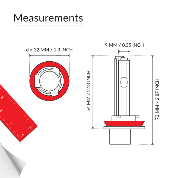 Xenon h11b hid kit measurements, h11B bulb size