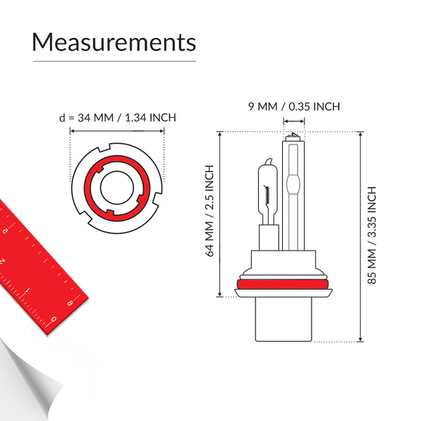 Measurements of low hid high halogen replacement bulb