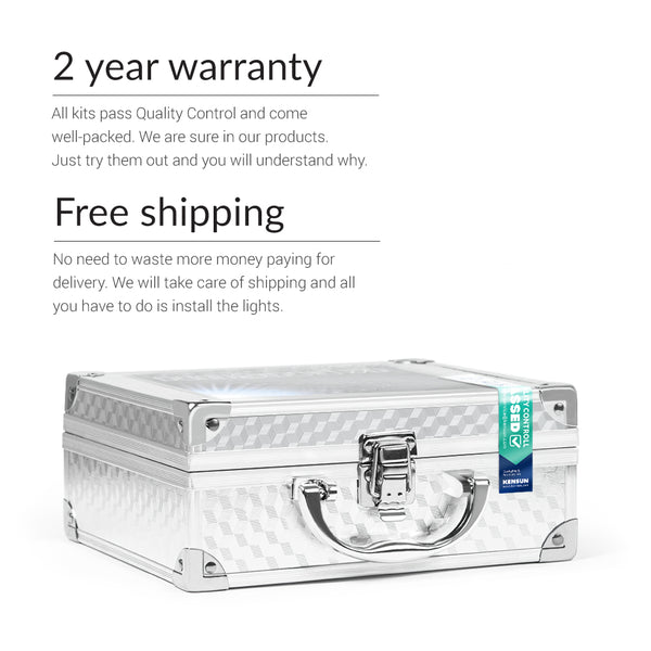 Xenon H3 kit comes with the 2 year warranty and free shipping