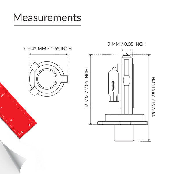 Dual beam H4 9003 headlight bulb base measurement 